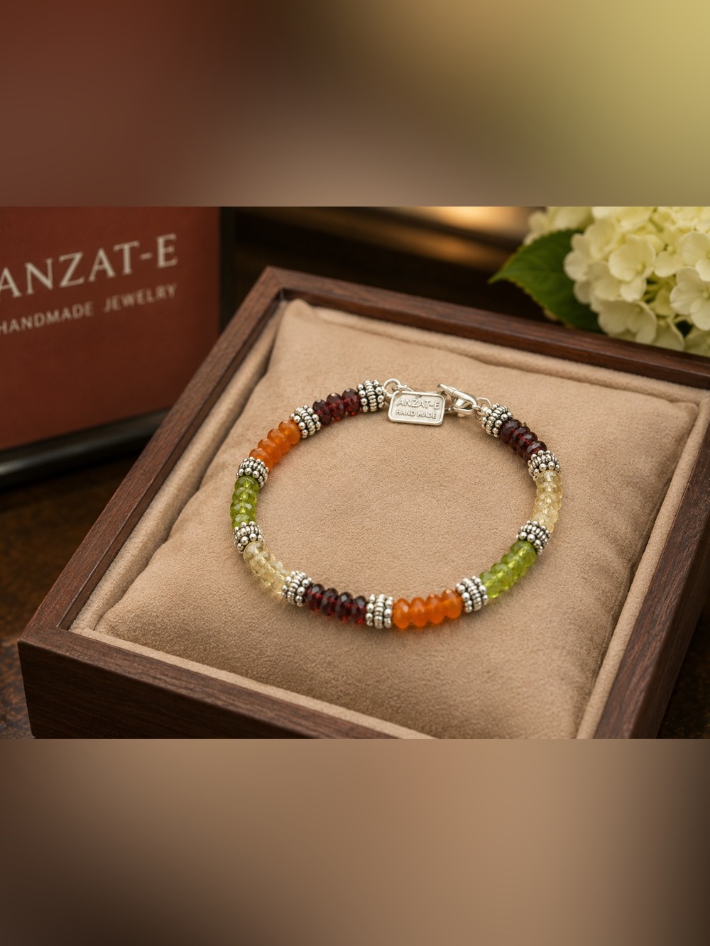 Multicolor gemstone Beaded Bracelet with Sterling Silver Accents